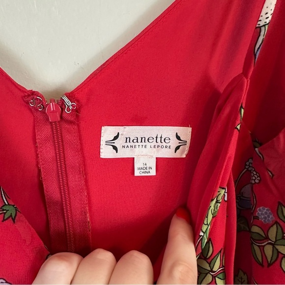 Nanette Lepore | Red Ruffle Floral Maxi Dress Size 14 - Picture 5 of 9